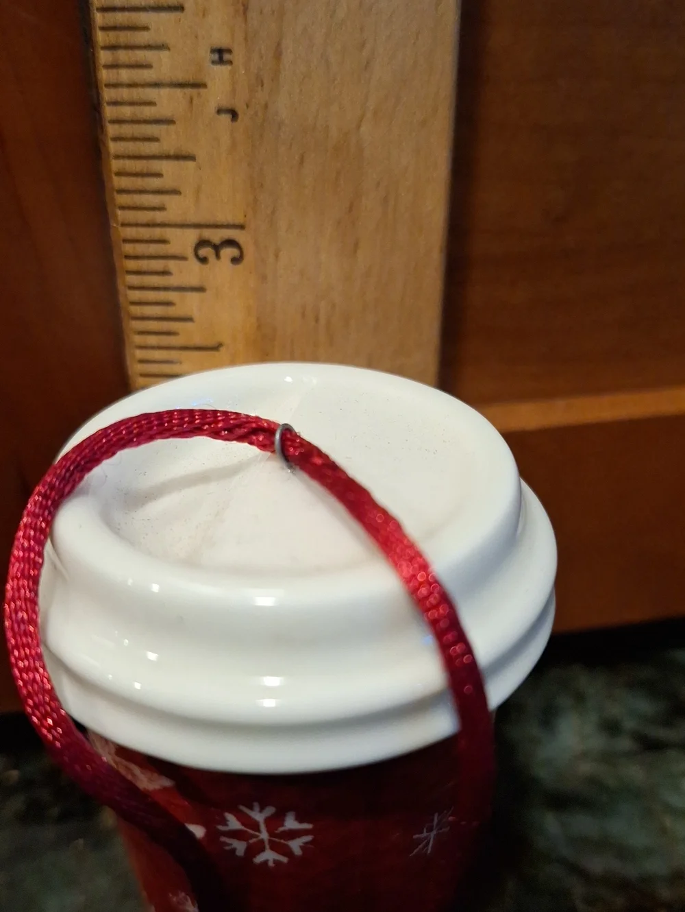 Starbucks 2008 Red Holiday Cup Ornament with White Lid In Box